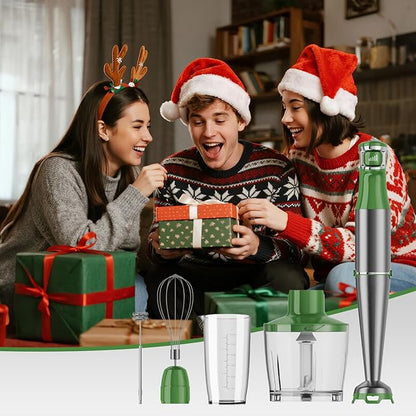 Immersion Blender Handheld Corded Hand Blenders Set 1100W, Trigger Variable Speed 5 in 1 Stick Emulsifier with Chopper, Whisk and Frother for Soup, Baby Food and Smoothies, Green