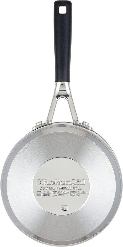 KitchenAid 71020 Stainless Steel Saucepan with Measuring Marks and Lid, 2 Quart - Brushed Stainless Steel