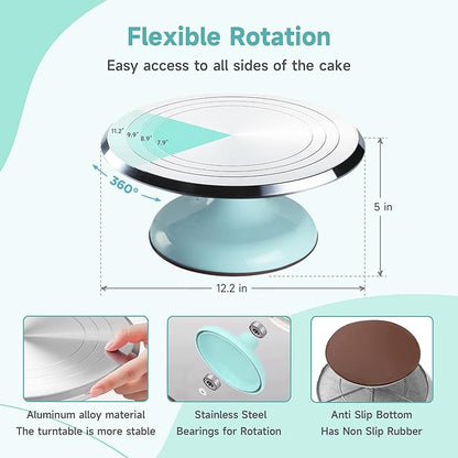 Cake Decorating Kit, 138pcs Cake Decorating Supply with 12 Inch Aluminium Cake Turntable, 64 Numbered Icing Piping Tips, 2 Spatulas, 3 Icing Comb Scraper and Leveller, Piping Bags,cake decorating tool