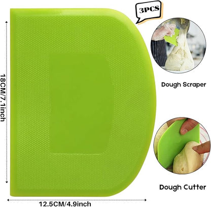 SURDOCA Dough Scraper Bench Scraper - 3P 7.1x4.9" Plastic Flexible Bowl Scraper, Sharp Edge & Angles Cake Scraper. Non-Slip Bakeware Decorating Tools Sculpting & Modeling Tools - White+Yellow+Green