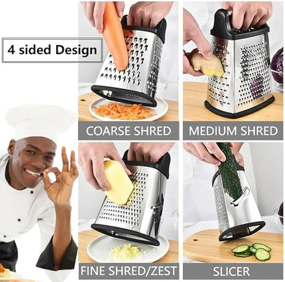 Stainless Steel 4 Sides Grater Slicer with Handle, Multifunctional Cutter Planing for Ginger, Garlic, Cucumbers, Carrots, Cheese, Potato, Ergonomic Design Kitchen Gadgets Accessories（Mint）