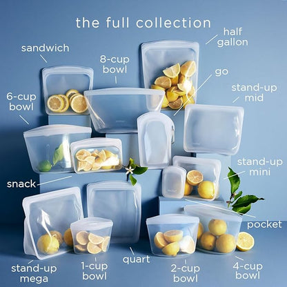 Stasher Premium Silicone Reusable Food Storage Stand-Up Mini Bag, Aqua, Microwave, Sous Vide, Dishwasher, Oven and Freezer Safe, BPA Free, Leak-free, Eco-friendly, 28 Oz