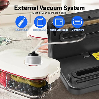 Cordless Vacuum Sealer Machine with UV-C Light, Digital Display & Built-in Cutter, Compact Rechargeable Food vacuum Sealer for Dry & Moist Foods, Includes 10 Pre-cut Bags & 1 Roll Bag (Black)
