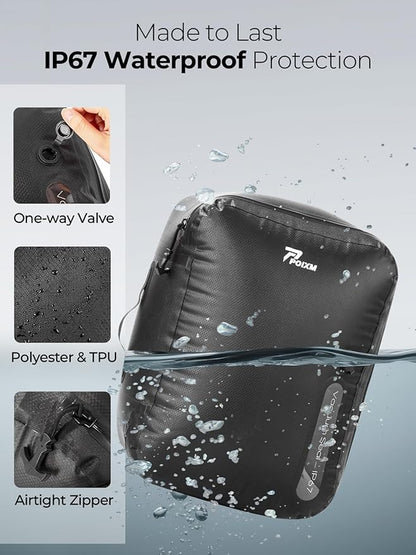 Vacuum Bags for Travel with Wireless Pump, 180° Open Zipper, IP67 Waterproof, Reusable Space Saver Compression Bags for Backpack, Suitcase, Home Storage(1 Pack + Pump)