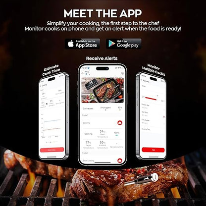 Smart Wireless Meat Thermometer with Dual Probes, Bluetooth & WiFi Combo, High Precision & Fast Response for BBQ, Grill, Smoker, Oven, Air Fryer