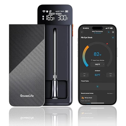 GoveeLife Bluetooth Wireless Meat Thermometer with Digital Standalone LCD Base, WiFi Unlimited Range, ±1.8℉ Accuracy, Food Grade Internal Ambient Sensor Probes for Kitchen, BBQ, Grill, Oven, Smoker