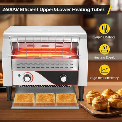 Dyna-Living Commercial Toaster 450 Slices/H Restaurant Toasters 110V 2600W Conveyor Rotating Toaster Oven Commercial Belt Toasters Hamburger Bread Bun Toaster for Restaurant