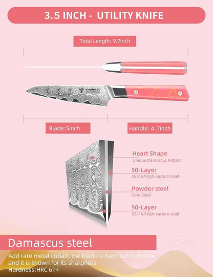 Kitchen Utility Knife 5 Inch, Professional Kitchen Chef Knife, Ultra Sharp Damascus Powder Steel with Full-tang Resin Handle, SHENG Series