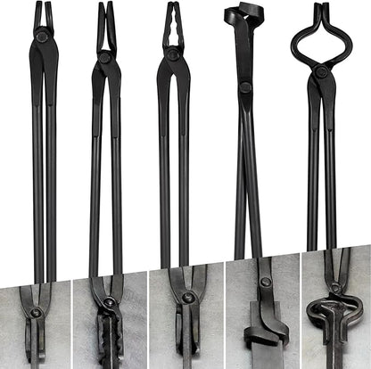 Blacksmith Tongs Set - V-Bit, Flat, Blade, Square Jaw, Wolf Jaw Tongs (5PCS)