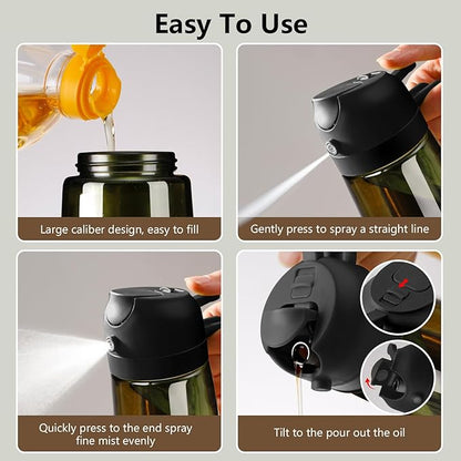 Olive Oil Dispenser and Oil Sprayer – 16oz/470ml Glass Light-Proof Oil Pourer for Kitchen, Air Fryer, Cooking, Salad, and BBQ