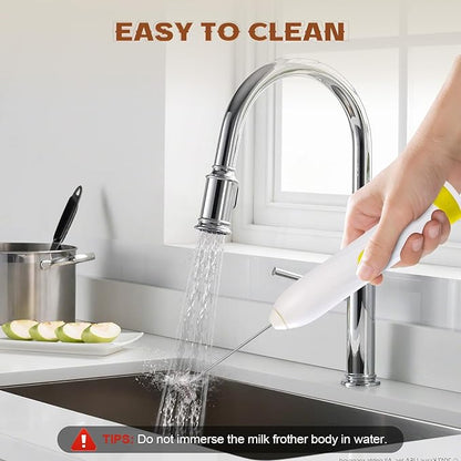 Milk Frother Handheld Rechargeable,Hand Mixer Electric Whisk with 2 Speeds,Drink Mixer Coffee Frother With 2 Stainless Steel Whisks for Coffee, Matcha, Lattes, Cappuccino,Egg,No Stand (Yellow)
