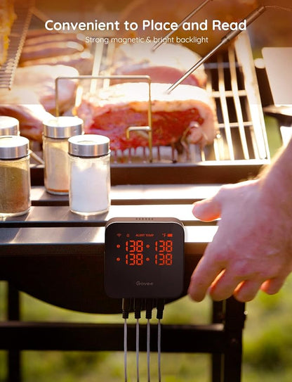 Govee WiFi Meat Thermometer with 4 Probe, Smart Wireless Meat Thermometer with Unlimited Range App Notification Alert, Digital Rechargeable Bluetooth Food Thermometer for Smoker BBQ Grill Oven Kitchen