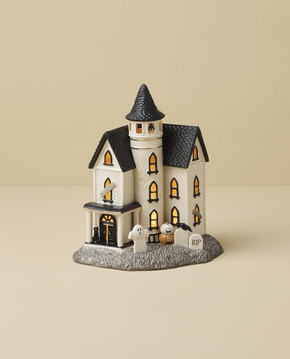 Lenox Vintage Halloween Light-Up Manor Figurine, 8.25-Inch, Porcelain Haunted House, Halloween Decor Indoor, Pumpkins, Ghost, Fall Decor Spooky Table Decoration (1 Piece) 3 AAA Batteries Not Included