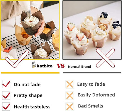 Katbite Tulip Cupcake Liners 200PCS, Muffin Baking Cupcake Liners Holders, Baking Cups (Nature)