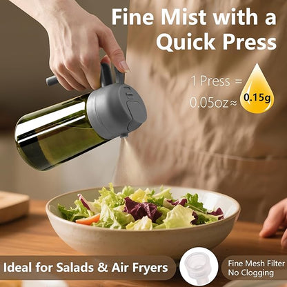 Olive Oil Dispenser and Oil Sprayer – 16oz/470ml Glass Light-Proof Oil Pourer for Kitchen, Air Fryer, Cooking, Salad, and BBQ