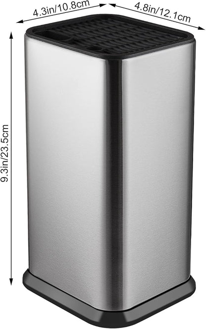 Universal Knife Block Without Knives,Modern Knife Holder for Kitchen Counter,Stainless Steel Knife Organizer with Scissors Slot & Sharpening Rod,Space Saver Rectangular Blocks & Storage - (Silver)