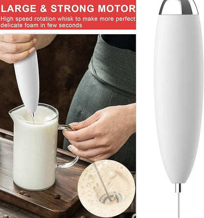 Frother Handheld for Coffee, Milk Frother Upgraded Matcha Whisk Drink Mixer Electric Mini Hand Mini Whisk Foamer Coffee Mixer for Lattes Cappuccino Frappe Matcha Hot Chocolate, White