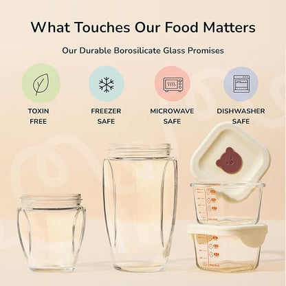 Bubble Blender, Baby Food Maker & Puree Blender with 2 Borosilicate Glass Cups, Compact Baby Bullet for Smoothies, Hands-Free One-Touch, 200W Motor, Cream