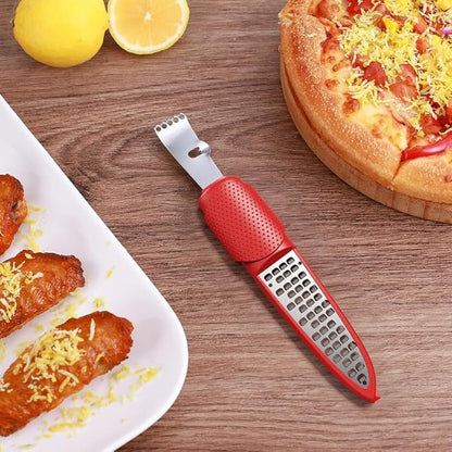 Pisol Lemon Citrus Orange Zester and Grater Tool, Cheese Grater & Vegetable Grater for Lime, Garlic, Ginger, Chocolate, Fruits, Dishwasher Safe, Red