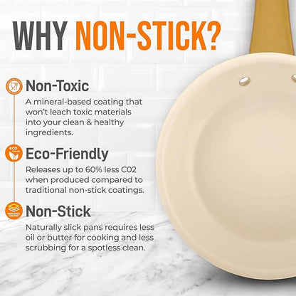 NutriChef 10" Medium Ceramic Fry Pan - Non-Stick Ceramic Coated Skillet with Stylish Titanium Handle, Durable, Easy to Clean, Professional Cookware