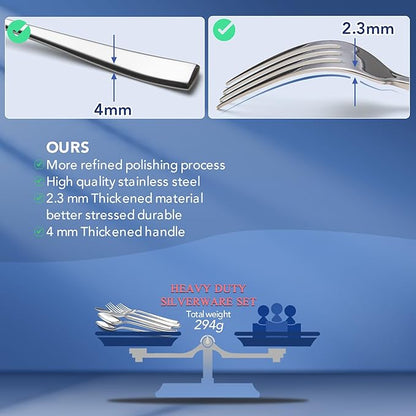 40 Piece Silverware Set Service for 8, EIUBUIE Premium Stainless Steel Cutlery Set, Mirror Polished Flatware Sets Heavy Duty and Solid, Modern Kitchen Eating Utensils Sets Include Spoons Forks Knives