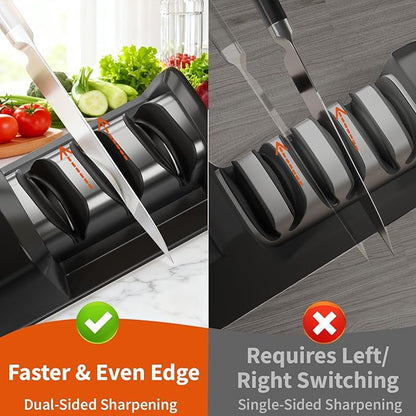 Electric Knife Sharpener, 3-Stage with 100% Diamond Abrasives, Dual-Sided Fast Sharpening, Low Noise & Auto Temperature Control, for Kitchen Straight, Serrated & Ceramic Knives