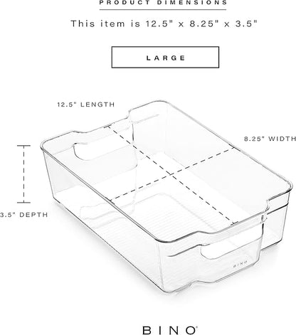 BINO | Stackable Storage Bins, Large - 4 Pack | The Stacker Collection | Clear Plastic Storage Bins | Organization and Storage Containers for Pantry & Fridge | Multi-Use Organizer Bins | BPA-Free