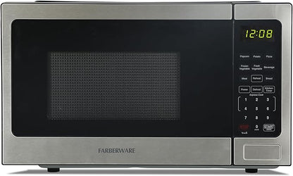 Farberware 0.9 Cu. Ft. Countertop Microwave Oven – 900 Watts Power, Auto Cook Settings, Defrost, Easy Clean and Child Safety Lock-Stainless, Stainless Steel