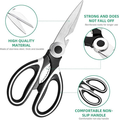 Multipurpose kitchen scissors, heavy duty meat poultry scissors, spice scissors, food cooking scissors, stainless steel utility scissors (1, white)