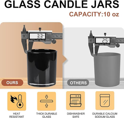10 OZ Thick Candle Jars for Making Candles 15 Pcs, Empty Jars with Wood Lids for Candle Making, Sample Container, Black