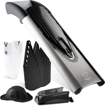 Börner Mandline Slicer V6 (Profi Set) • Stainless Steel Slicer with V-Blade • Adjustable Vegetable Slicer for Vegetables & Fruits • Slices, Strips & Dices in Various Thicknesses • Grater