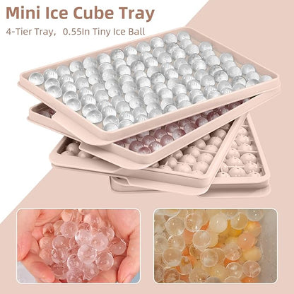 WIBIMEN Mini Ice Cube Trays, Small Tiny Round Pebble Crushed Nugget Ice Trays for Freezer with Lid - Chilling Drinks Coffee Juice(4 Pack/0.55In - Pink)