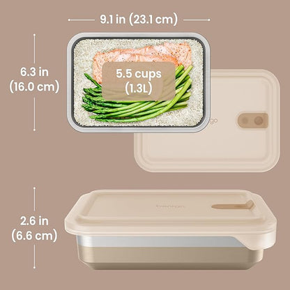 Bentgo MicroSteel Heat & Eat Container – Microwave-Safe, Leak-Proof, Easy-to-Clean, Lightweight Stainless Steel Reusable Food Storage with Airtight Silicone Lid (Dinner Size; 5.5-Cup Capacity; Gold)