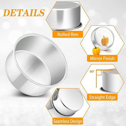 P&P CHEF 4 Inch Round Cake Pan Set of 3, Stainless Steel Round Baking Layer Pans Bakeware for Layer Birthday Cake, Fit Oven/Pots/Pressure Cooker, Leakproof & Dishwasher Safe, Silver