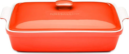 Stoneware Casserole Dish Bakeware Set with Lid, Covered Rectangular Dinnerware, Extra Large 4.23 Quart, 13 by 9 Inch, Rosso [Red]