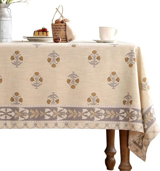 patdrea Designer Beige Small Tablecloth for Rectangle Table,Elegant Linen Floral Pattern French Table Cloth,Decor Cover Cloth for Kitchen Dining Christmas,Thanksgiving,55"x71"-Istana a