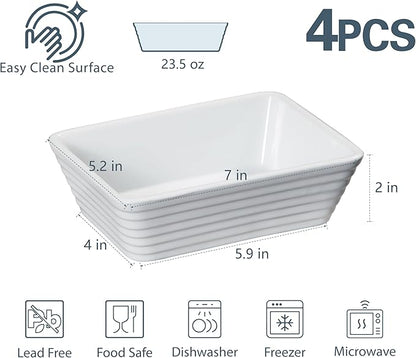 ONEMORE Small Baking Dish, Rectangle Ceramic Baking Dish for Oven, Individual Casserole Dishes for Toaster Oven, 5x7 Small Deep Lasagna Baking Dish, Oven Safe, 1-2 Person Baking Dishes Set of 4, White