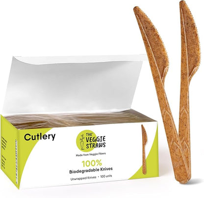 Premium Quality100% Biodegradable Knives Made of Vegetable Fibers, 100 PCS of 6.7” Long Heavy-Duty and Splinter Free Eco-Friendly Knives, Perfect Sustainable Cutlery for All Types of Occasions