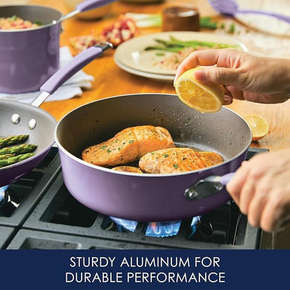 Rachael Ray Cucina Nonstick Cookware Pots and Pans Set, 12 Piece, Lavender Purple