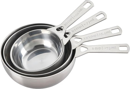 Le Creuset Batch-Baking Measuring Cups, Stainless Steel, Set of 4 (2/3 & 3/4 & 1.5 & 2 cups)