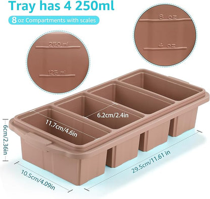 Silicone Freezer Tray With Lid - Silicone Freezer Food Molds- Large Ice Cube Tray,Silicone Freezer Container,Freeze & Store Soup, Sauce, Broth,Leftovers - Makes 4 Perfect 1 Cup