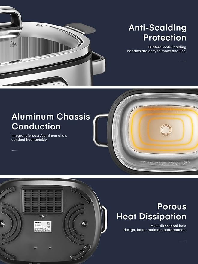 HOUSNAT Slow Cooker, 10 in 1 Programmable Pressure Cooker, 304 Stainless Steel Rice Cookers, Yogurt Maker, 6 QT Sous Vide, Delay Start, Adjustable Temp& Digital Time for Large Families or Entertaining