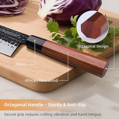 FINDKING Dynasty Series Japanese Nakiri Knife, Professional Vegetable Cleaver, 9Cr18MoV High Carbon Steel Blade, African Rosewood Octagonal Handle, for Shred, Slicing, Mincing, 7 Inches