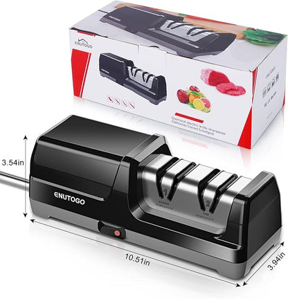 Knife Sharpener, Professional 2-Stages Eleltric Knife Sharpeners with Diamond Abrasives for 20-Degree Straight Edge, Knife Sharpener for Kitchen Knives with Sharpening and Polishing