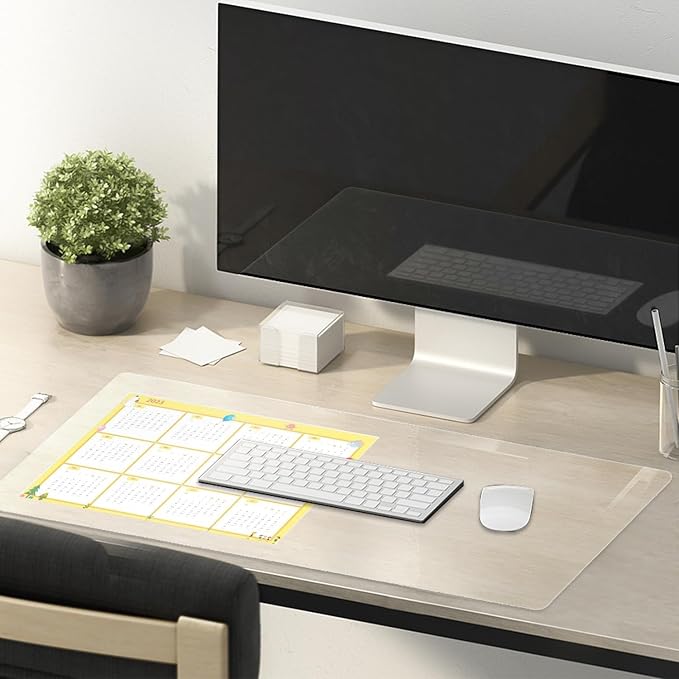 23.6 x 39 Inch Clear Table Cover Protector, Clear Table Protector for Dining Room Table, 1.5mm Plastic Table Cover, Waterproof Table Pad for Kitchen, Office