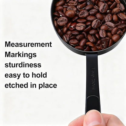 Measuring Cups and Spoons Set, Stainless Steel 10 Piece for Cooking and Baking (5 Cups + 5 Spoons, All Black)