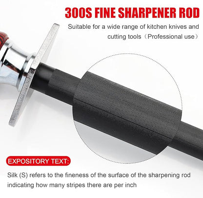 Azhou 12 Inch Superfine Sharpening Steel for Knives, HRC 66±1 German Carbon Steel Knife Sharpener with Oxidation-treated, Knife Sharpening Rod with Wooden Handle, Professional Honer Rod