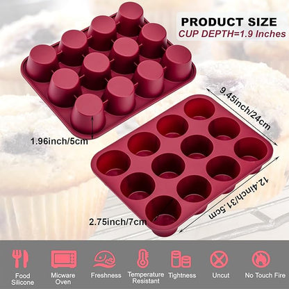 Nalchios Silicone Muffin Pan 12 Cups Deep Jumno, Chocolate Molds Silicone, Nonstick BPA Free Silicone Baking Molds, Dishwasher & Microwave Safe Muffin Tin, Easy To Use and Clean Candy Molds