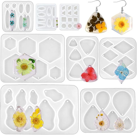 8 Pieces Silicone Earring Moulds Resin Keychain Epoxy Pendant Ear Studs Molds Jewelry Molds Kit for DIY Crafts Jewelry Casting Making