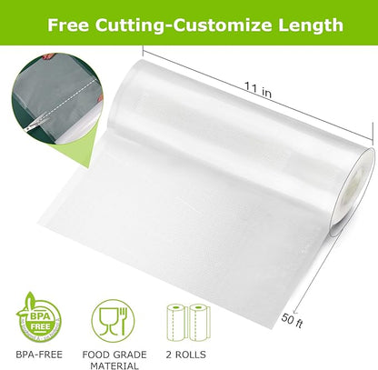Bonsenkitchen Vacuum Sealer Bags Rolls, 11 in x 50 ft Rolls 2 pack Durable Food Sealer Bags, Commercial Grade, Heavy Duty, BPA Free, Seal a Meal, Great for Food Storage & Sous Vide Cooking, VB24